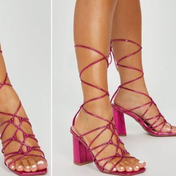 Fuschia Pink Stappy Heeled Sexy Sandals - Picture 1 of 5